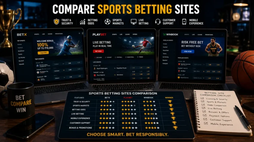 Sports betting sites comparison showing sportsbook features, odds comparison and platform reviews.