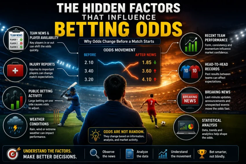Visual guide showing the major factors that influence betting odds before sports events.