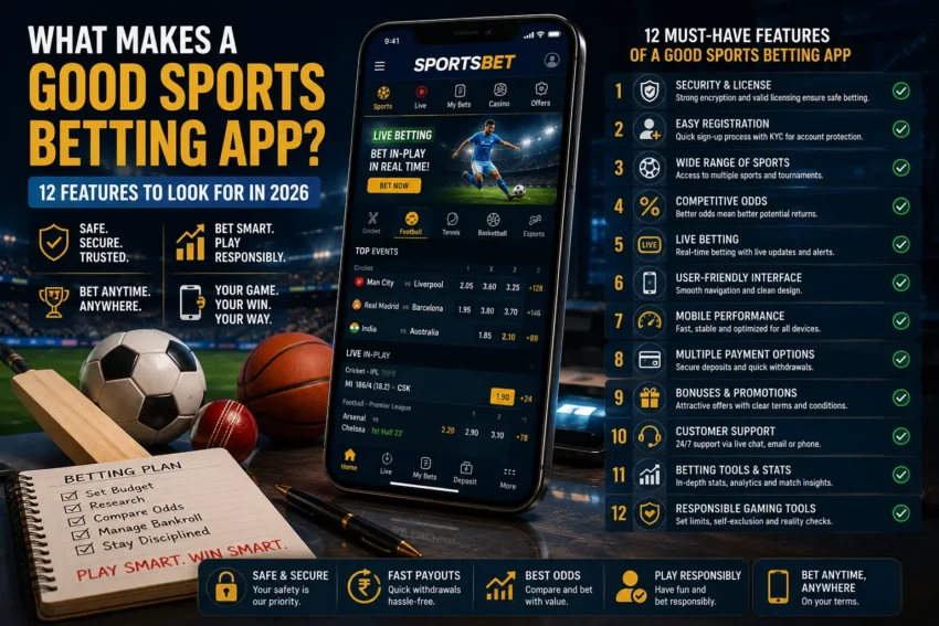 Modern sports betting app displaying live odds, betting markets, secure payments, and mobile-friendly features.